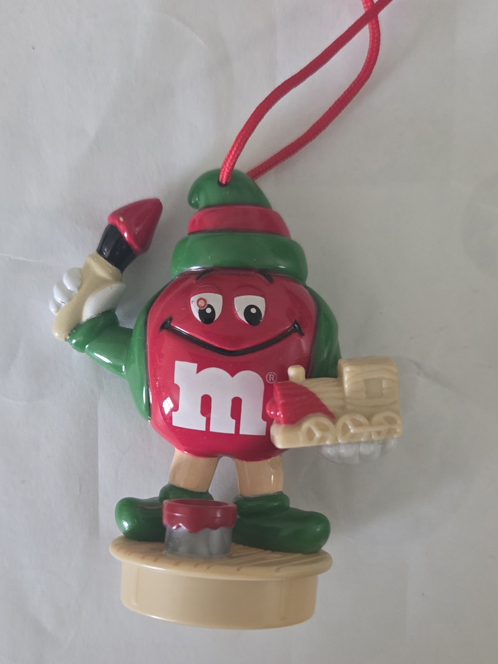 M&M Mars Vintage 1997 Candy Tube Topper Red dressed as an Elf Christmas Ornament